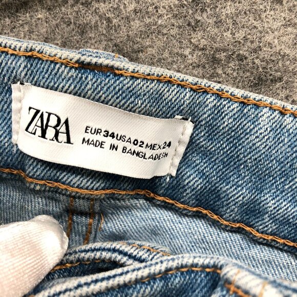 Zara High Rise Skinny Jean Womens Size 2 Blue Light Wash Frayed Hem Stretch - Picture 10 of 10